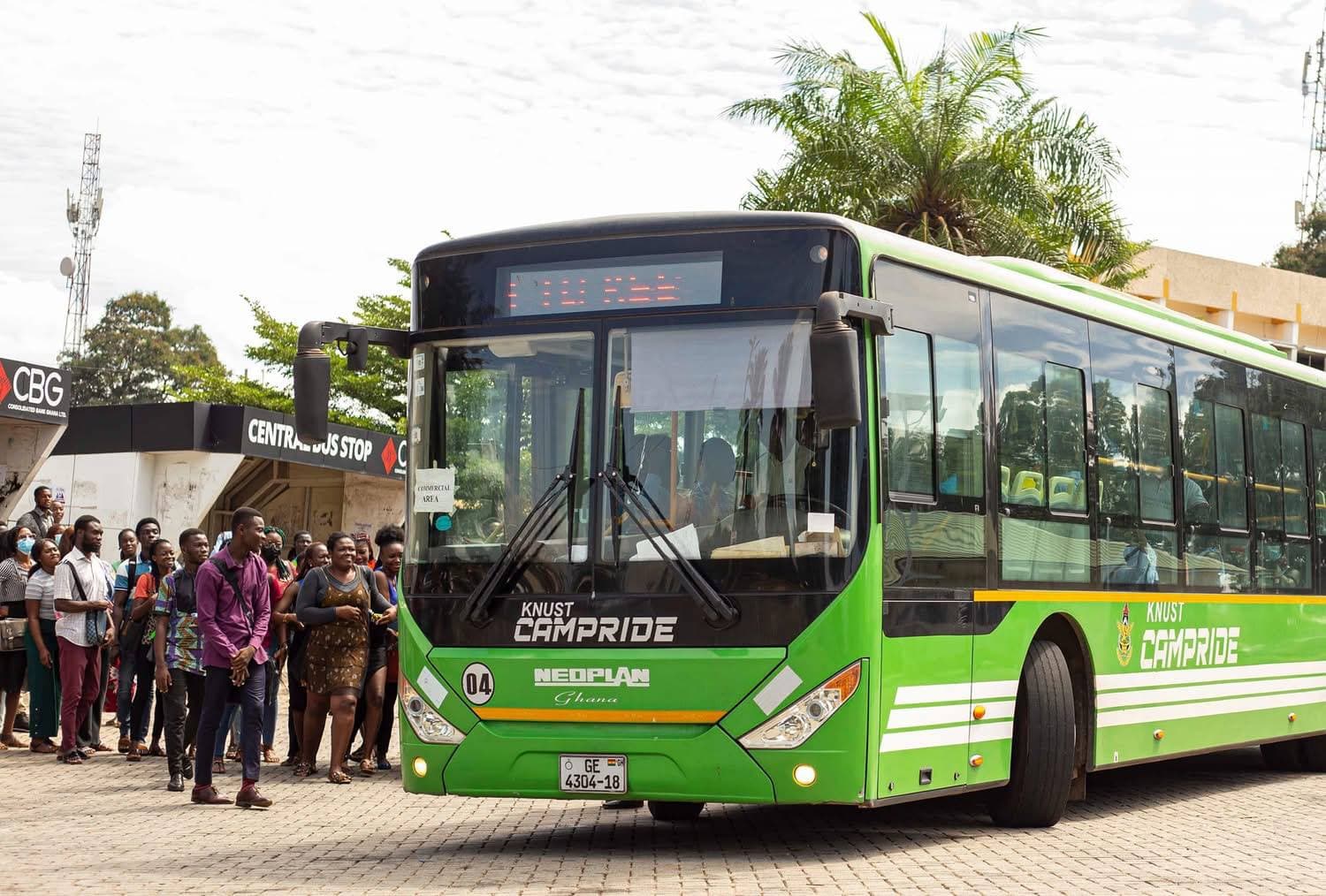 Students boarding a KNUST campus shuttle